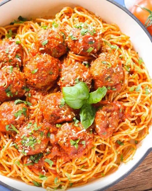 Pasta with authentic Italian meatball