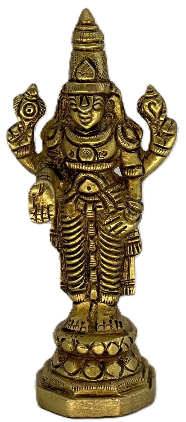 Brass Standing Balaji Statue Hindu God On Round Base Idol Home Decor Gift Weight: 0.15 kg; Length: 2.0 in; Width: 1.2 in; Height: 4.0 in