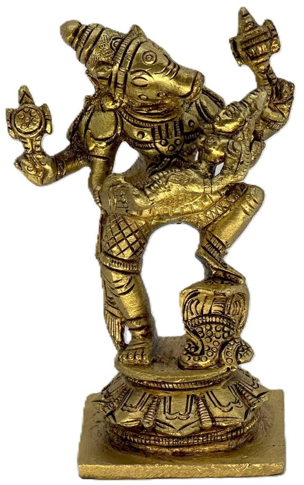 Standing Hayagriva With lakshmi Brass Idol Weight: 0.23kg; Length: 2.5 in; Width: 1.5 in; Height: 3.5 in