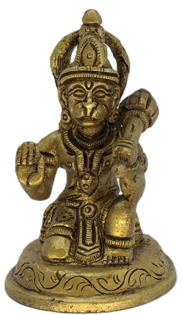 Brass Sitting Hanuman Statues Spiritual Home Décor Unique Gift - Hindu God Figurine Set For Puja Weight:0.17 kg; Length: 2.0 in; Width: 2.0 in; Height: 3.0 in
