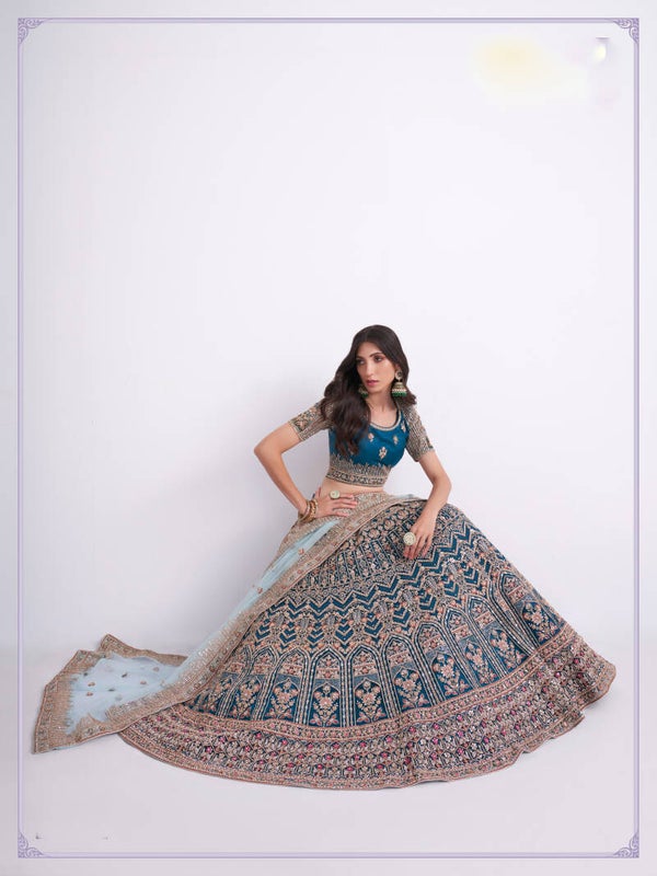 Lehenga Blouse-Teal Blue-1063