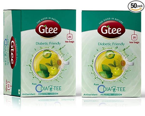 GTEE Dia-g-TEE Diabetic Friendly Tea with Gymnema, Bitter Gourd, Green Tea, 25 Tea Bags (Pack of 2)