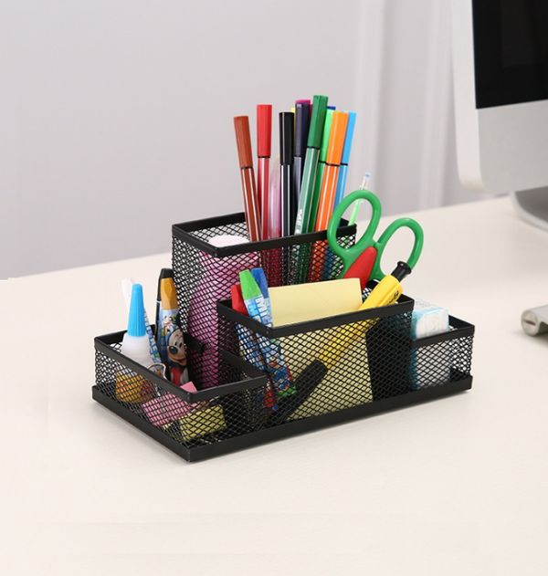 Luxe pennenhouder metaal - Pennenbak staal - Bureau organizer - Pennebak gaas - Opbergsysteem tafel - Sorteersysteem - Zwart