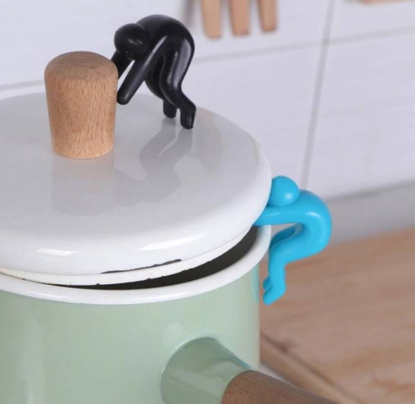 Dekselhouder anti overkook hulpstuk - Siliconen mannetje - Overkoken voorkomen - Panbeschermer poppetje - Zwart