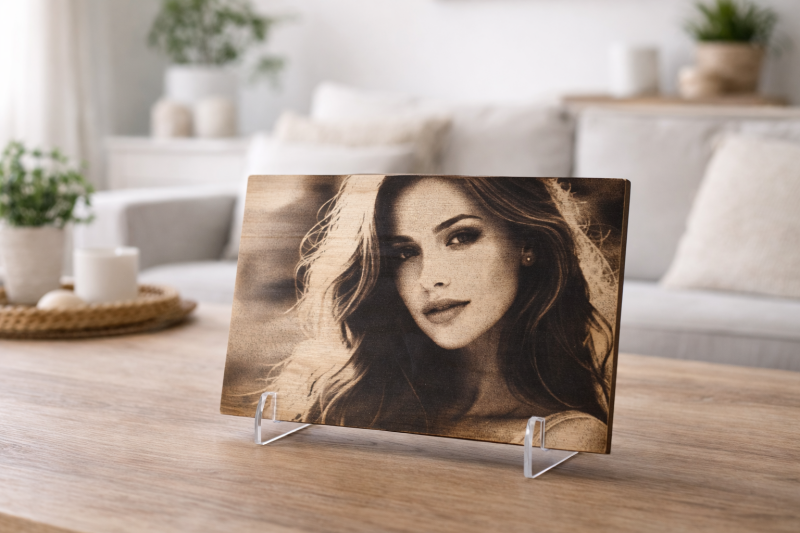 Foto op hout 10x15 cm – premium met plexiglas voetjes