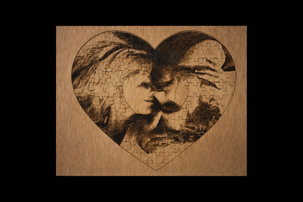 Houten hart puzzel met foto gravure – | Gepersonaliseerd cadeau met plexiglas
