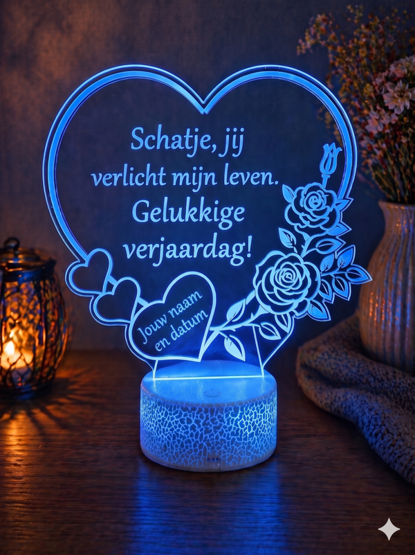Gepersonaliseerde LED Lamp Hart - Verjaardag & Liefde Cadeau