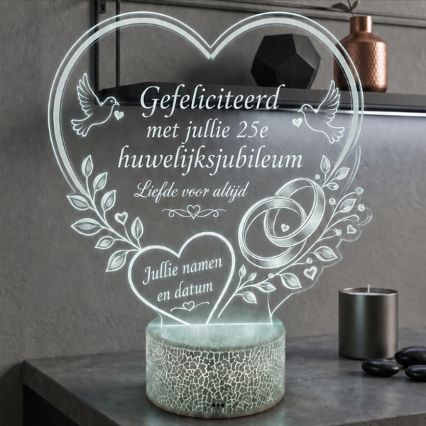 LED Lamp Huwelijksjubileum met Namen en Datum – Gepersonaliseerd Cadeau
