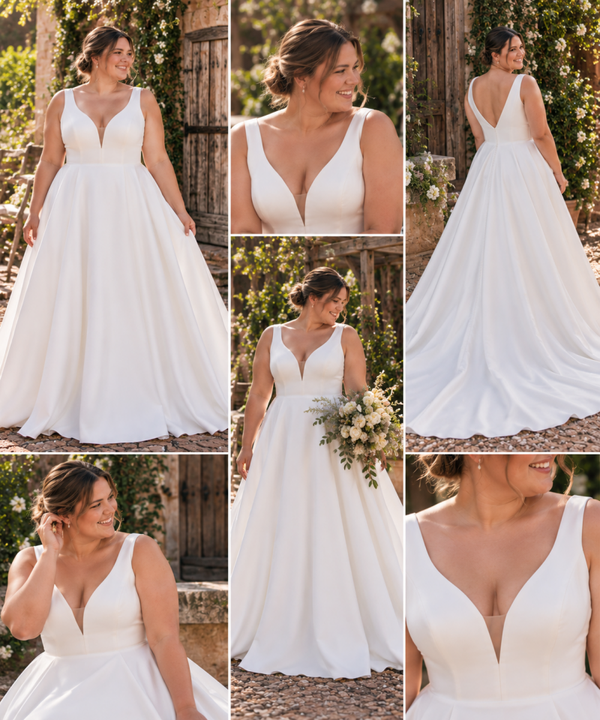 AVÉRA – Plussize A-lijn trouwjurk met diepe V-hals