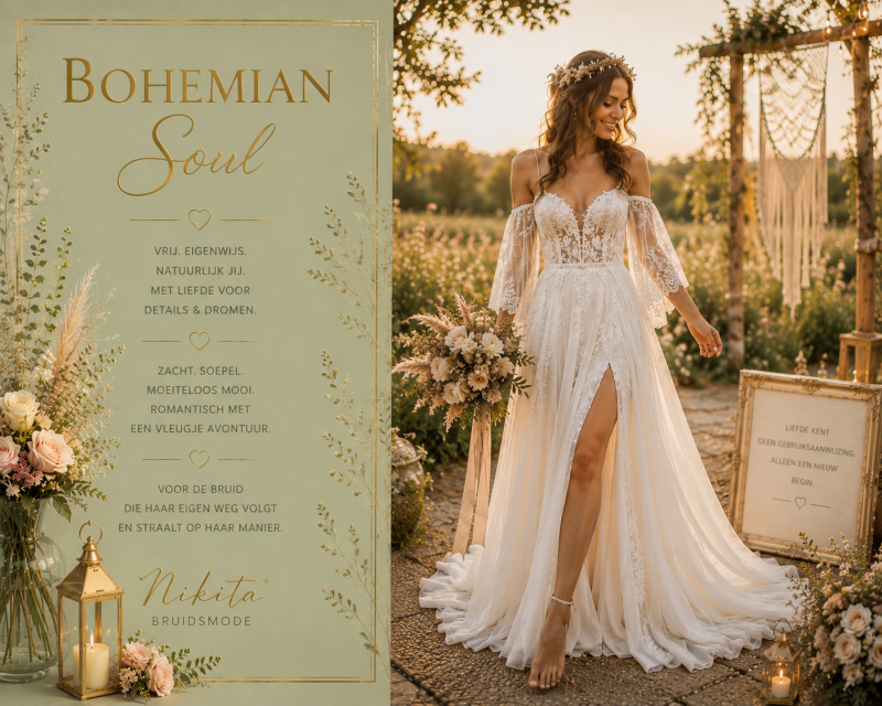 Bohemian trouwjurken, bloemen, romantisch, mouwen, kant , buiten