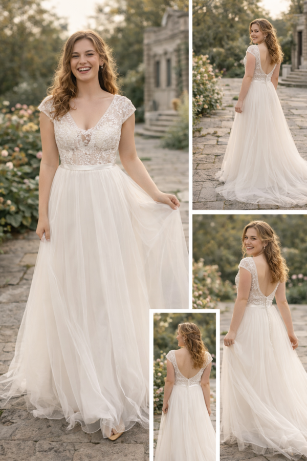 Bohemian A-lijn trouwjurk met kant – €1000 inclusief op maat maken IM3039