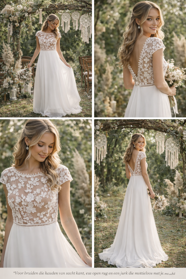 ✨ Betaalbare trouwjurk kant open rug – maat 38 – €1000 incl. op maat maken  IM307