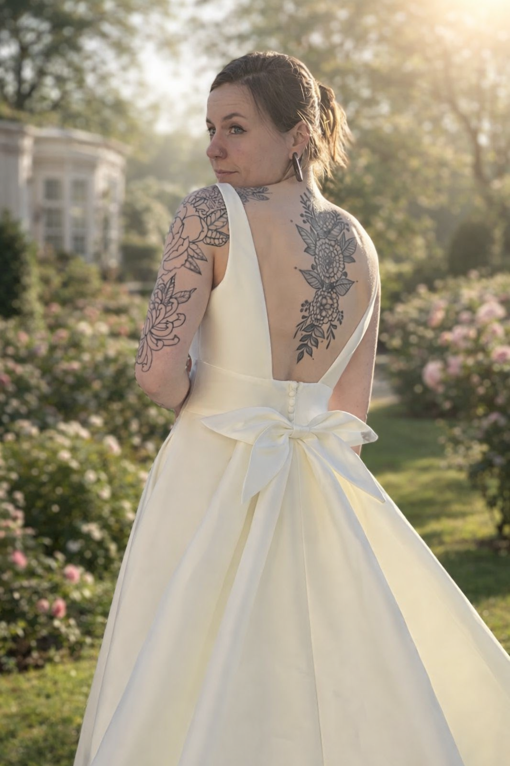 Nieuwe Adriana Alier trouwjurk – elegante satijnen A-lijn trouwjurk met diepe V-hals – maat 42 code 202620