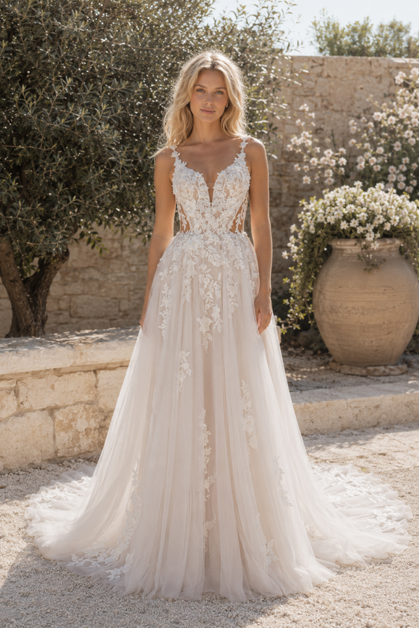 Nieuwe DAMA Couture Zafira trouwjurk maat 40 – 3D-bloemen en een droom van een sleep code 2026122