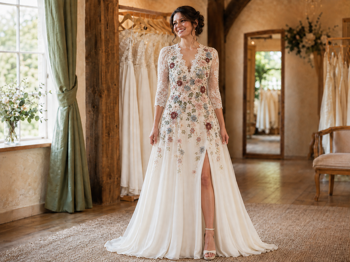 trouwjurk met bloemen restyled