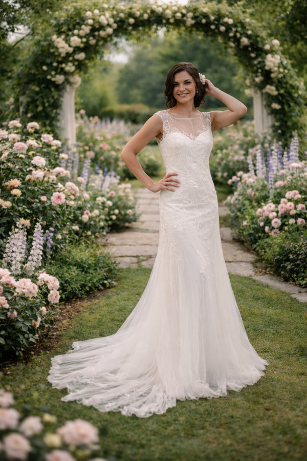 Enzoani 2-in-1 trouwjurk maat 38 – strakke bruidsjurk met afneembare tule rok