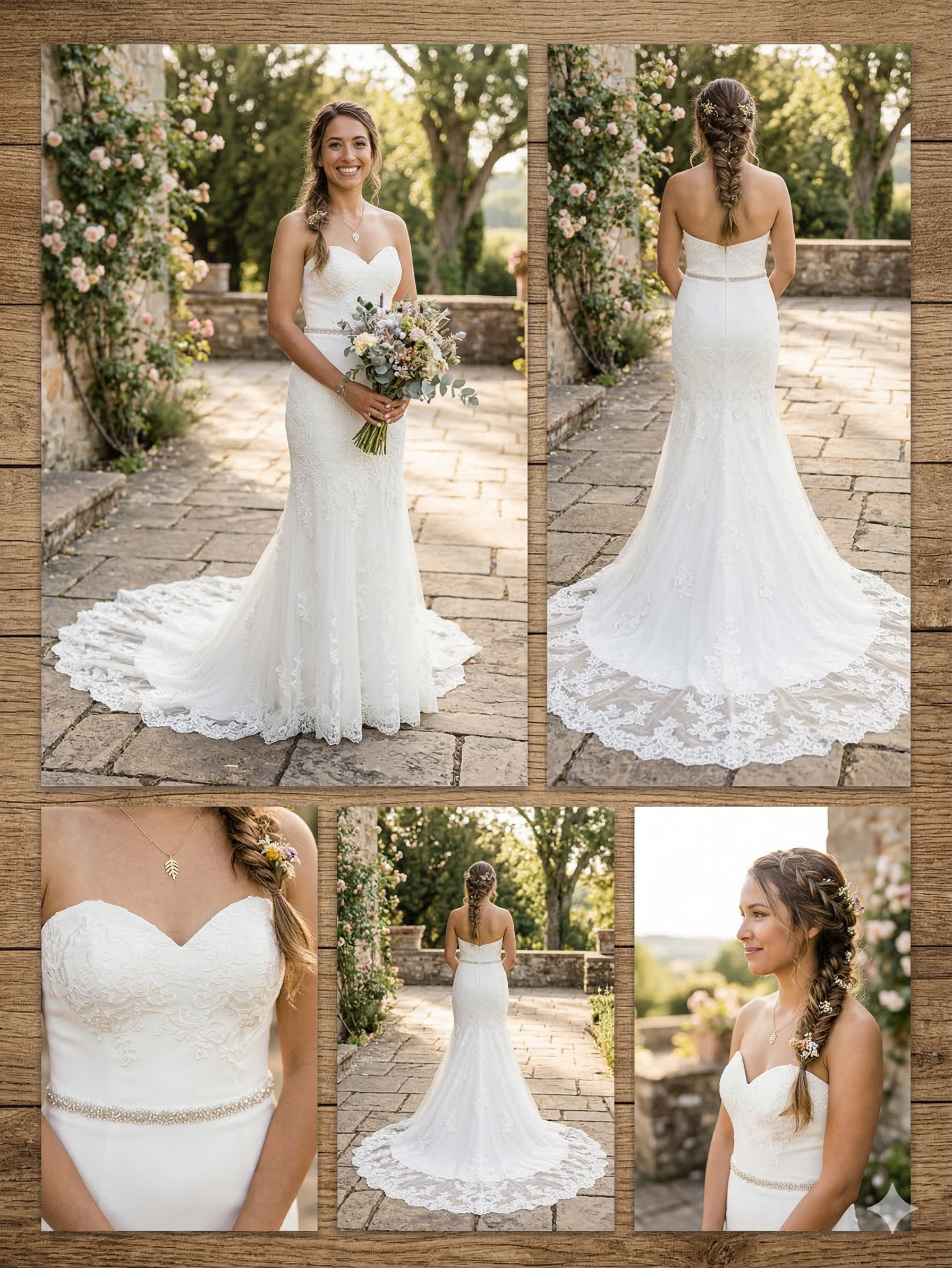 Enzoani trouwjurk maat 38 – strapless kanten bruidsjurk met sleep – €1000 incl. op maat maken  IM306