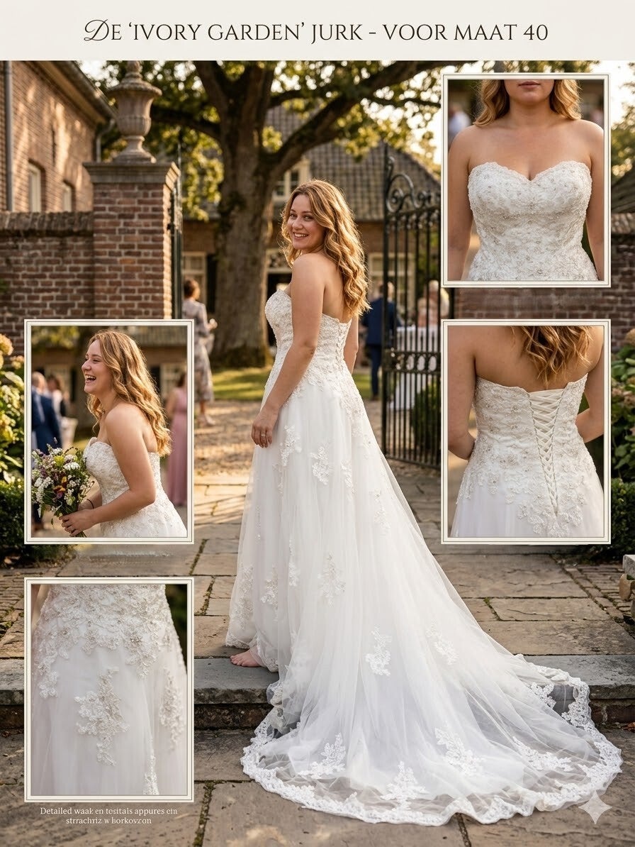 Bruidsjurk maat 40 – Ivory Garden trouwjurk | €1000 incl. op maat maken  IM3037