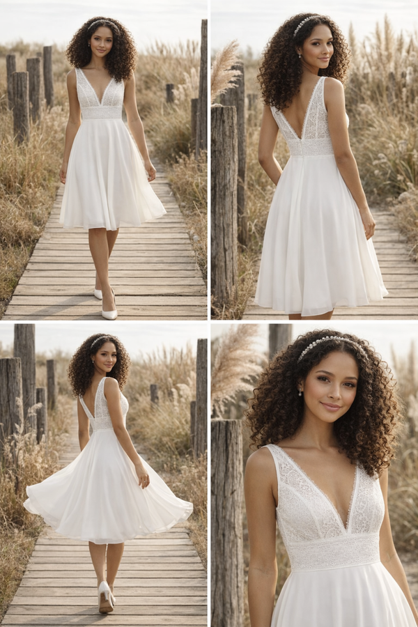 💫 Korte trouwjurk met kanten top – romantisch & elegant