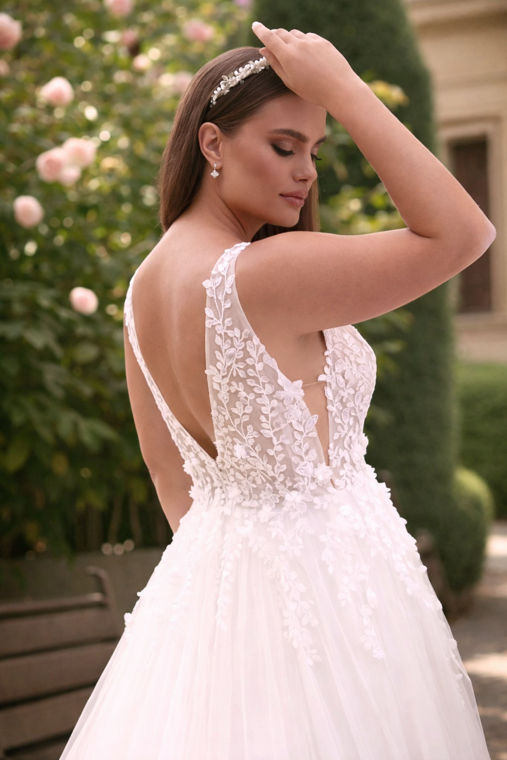 🌿Plussize A-lijn trouwjurk met kant en glitter – bruidsjurk maat 44 t/m 54  BL1