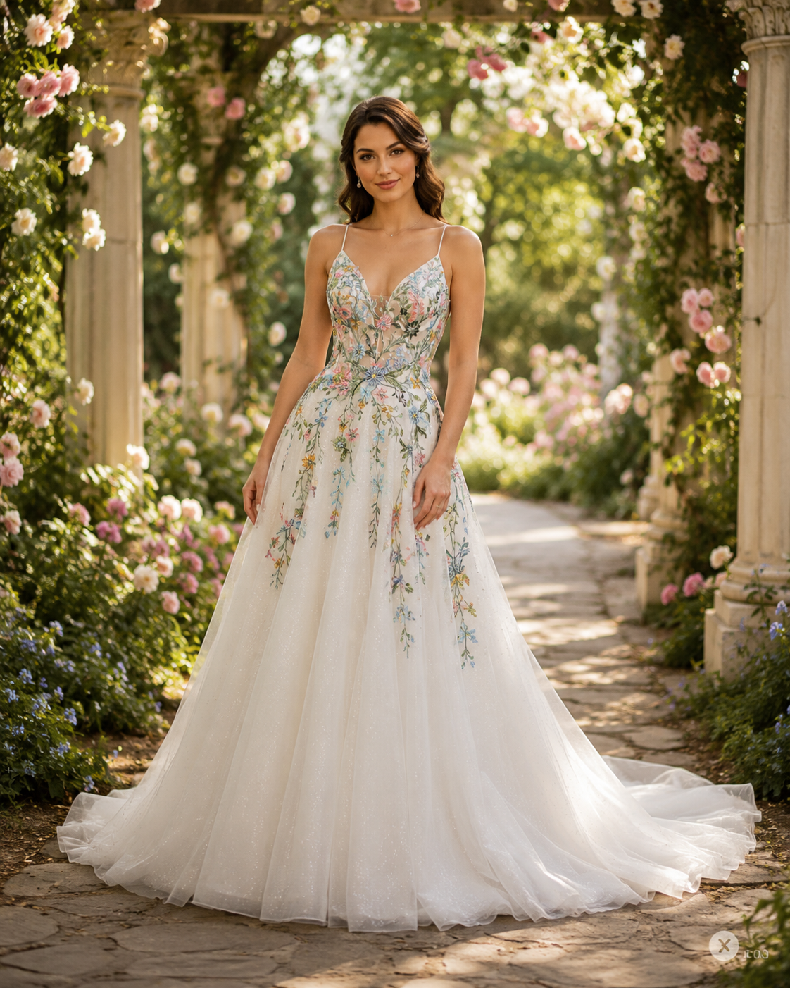 Nikita Special – Betoverende A-Lijn Trouwjurk met Gekleurde Bloemen! Alice