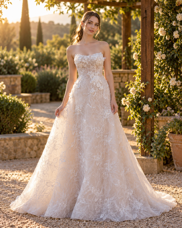 🤍 Nikita Special LY14 – Romantische trouwjurk met 3D-bloemen