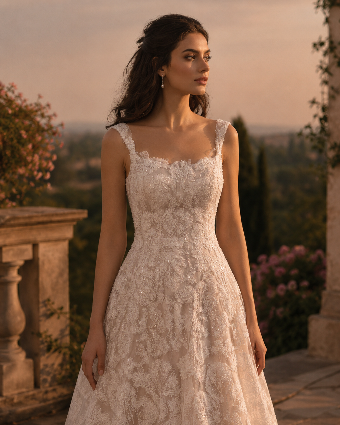 Nikita Special trouwjurk met glitterkant, square neck en A-lijn rok  LY3268