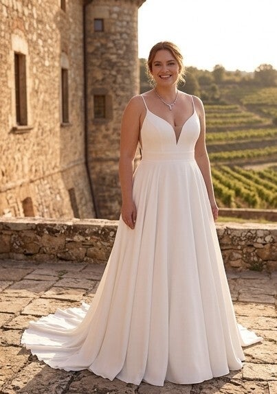 Plussize A-lijn trouwjurk met V-hals  ✨ Inclusief op maat maken Nele