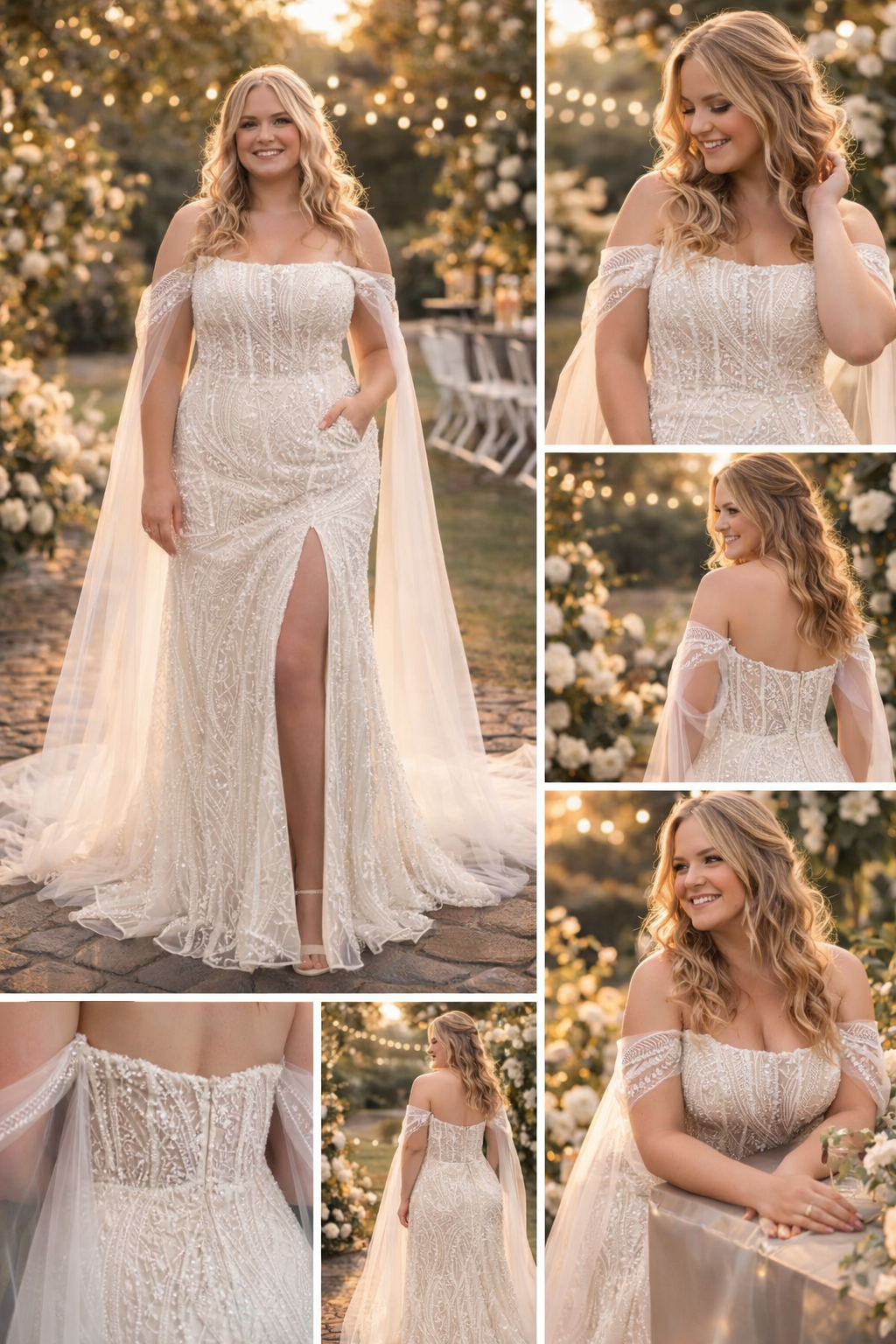 Nikita Special trouwjurk | Grote maat | Glitter & split | Strapless met tule mouwen Code NS17