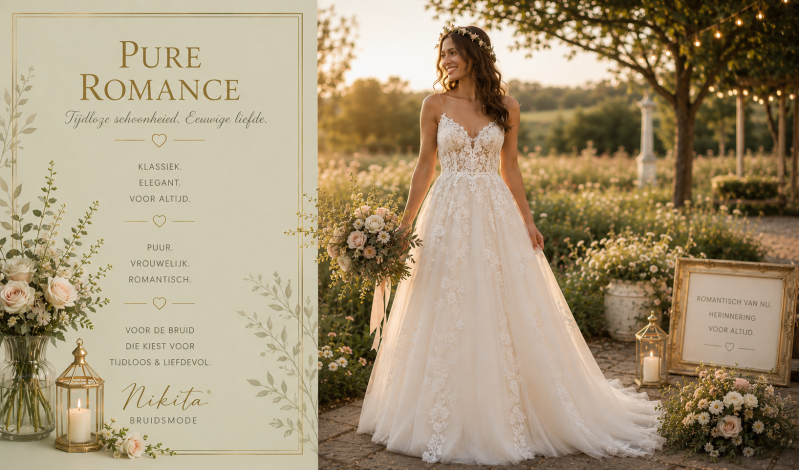 Pure romance, kllassiek, elegant , kant met tule, simpel 