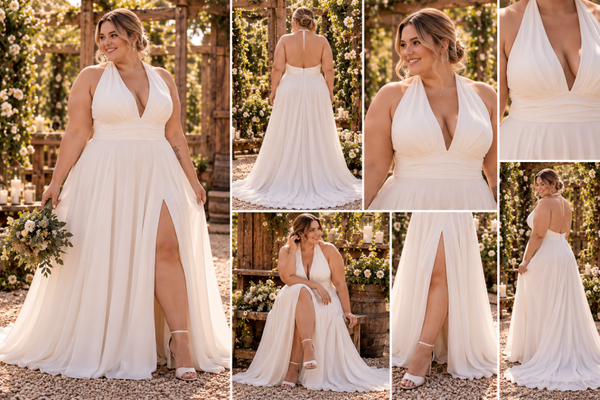 VALÉRIENNE – Moderne plussize halter trouwjurk met split