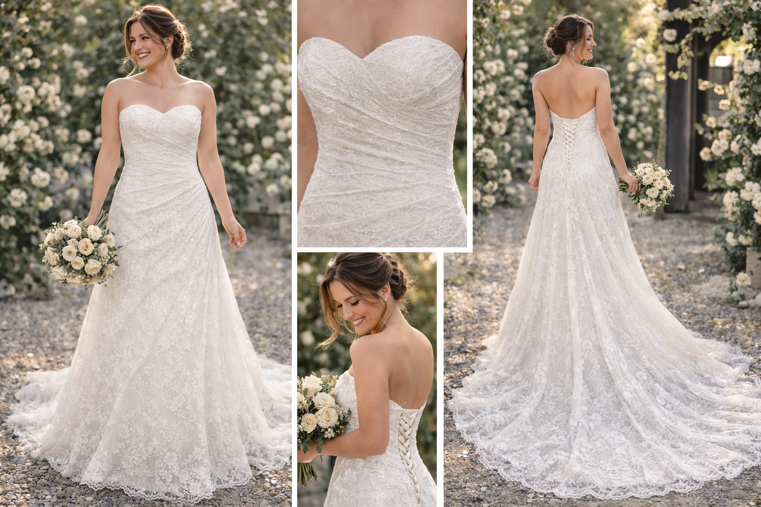 Sweetheart trouwjurk met kant en elegante sleep – maat 40 – inclusief op maat maken €1.375 IM3049