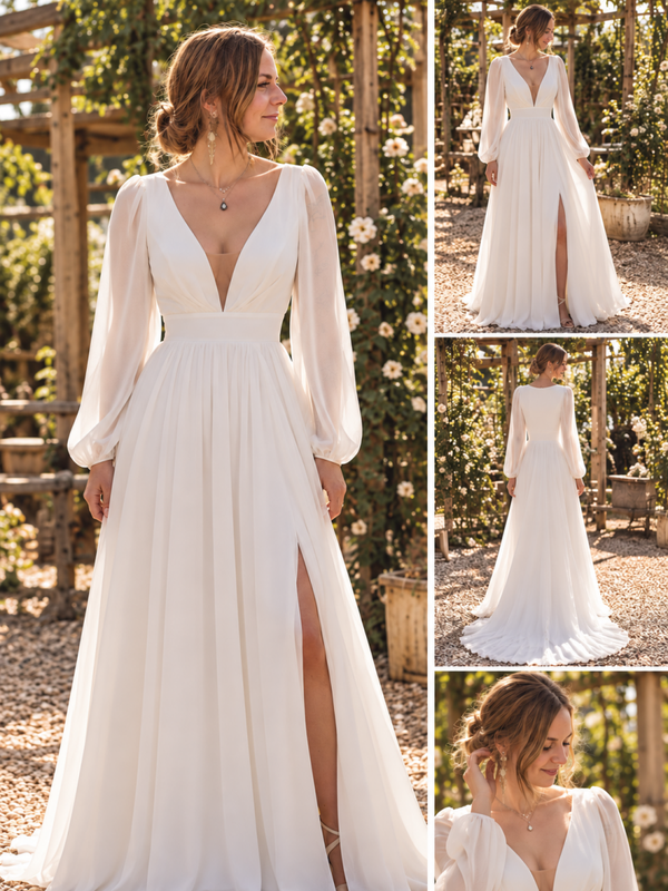 🌿 ÉLOÏSE – Romantische trouwjurk met lange mouwen