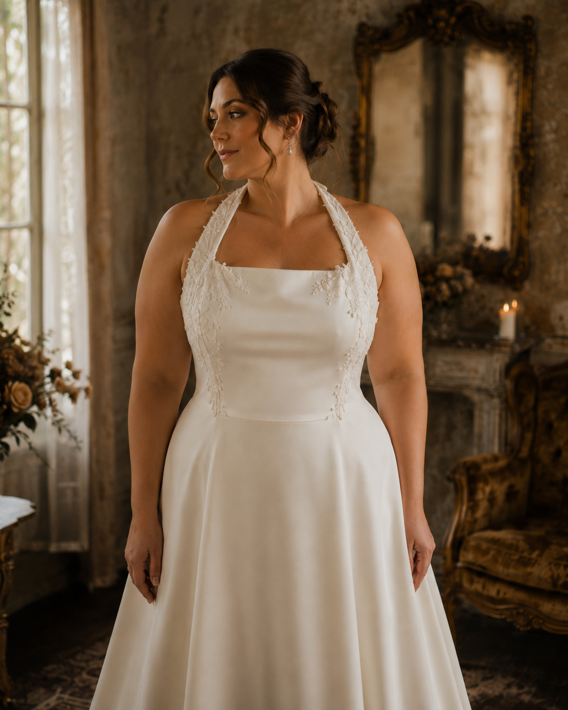 Vintage trouwjurk V5 – Plus size elegantie met een moderne halslijn