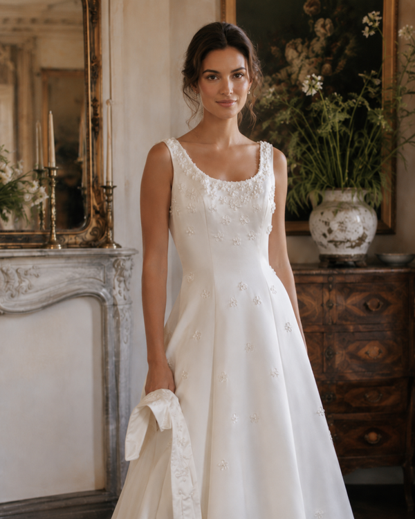 Vintage trouwjurk V2 – Klassieke schoonheid met verfijnde bloemdetails