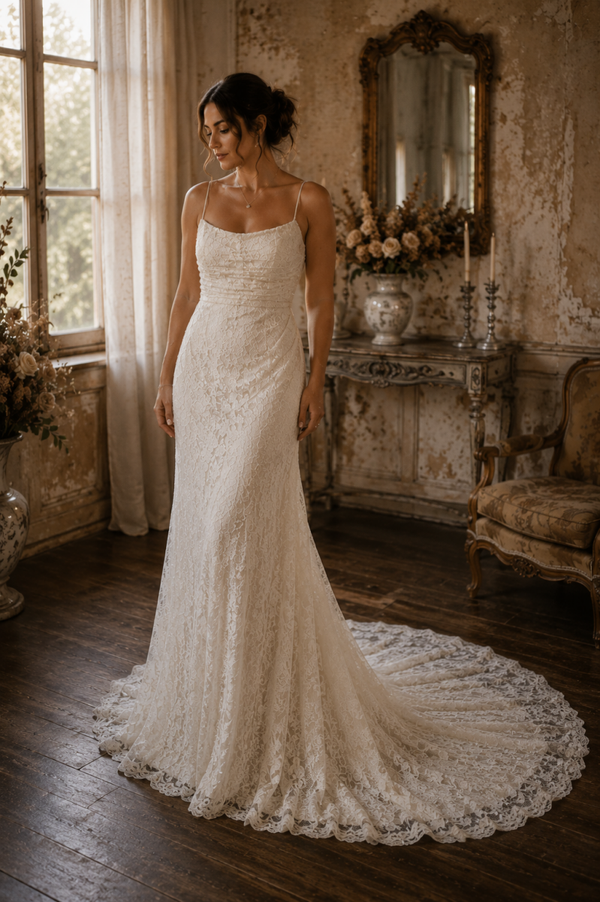Vintage trouwjurk V7 – Verfijnd kant met een elegante fit & flare pasvorm