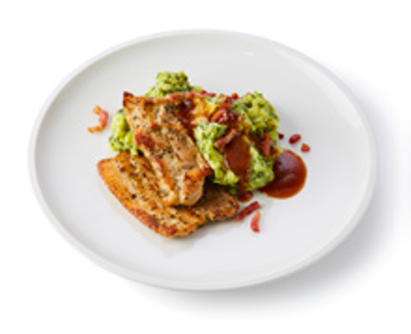 23. Zoutarm Speklapjes in jus en andijviestamppot met spekjes