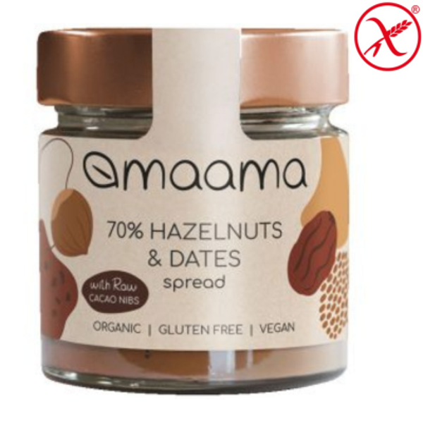 CREMA DE AVELLANA Y DATILES 70% ORGANICA Y SIN GLUTEN