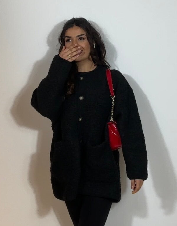 Teddy Mantel Middel - Zwart