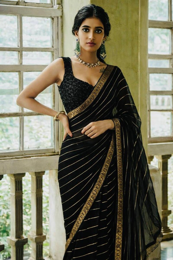 Black Rhinestone Saree