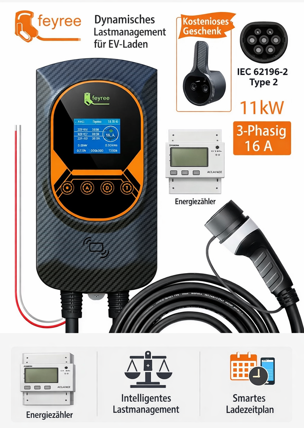 Wallbox 11kW Typ 2 – 3-phasig mit App & RFID