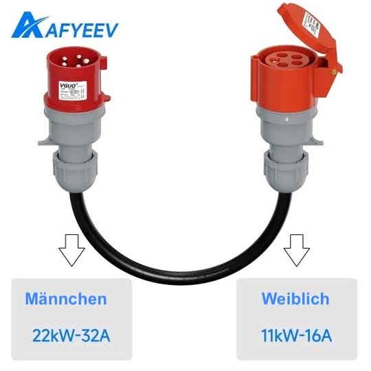 CEE Stecker Adapterkabel 5-polig 400V 22KW 32A Stecker auf 5-polig 400V 11KW 16A