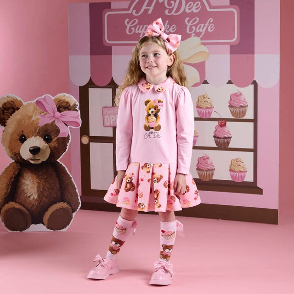 A'Dee - Bear print mix dress meadow