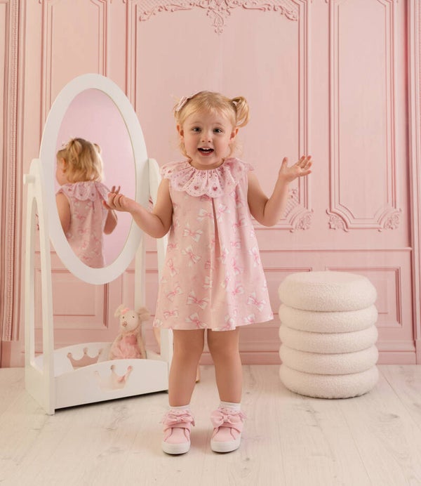 Little A - Perfectly Pink Bow print dress broderie