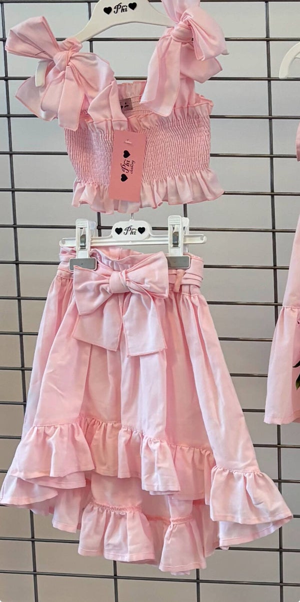 Phi Clothing - pink Oxford long skirt set