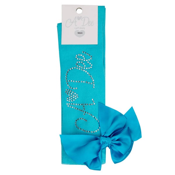 ADee - Diamante high knee sock blue