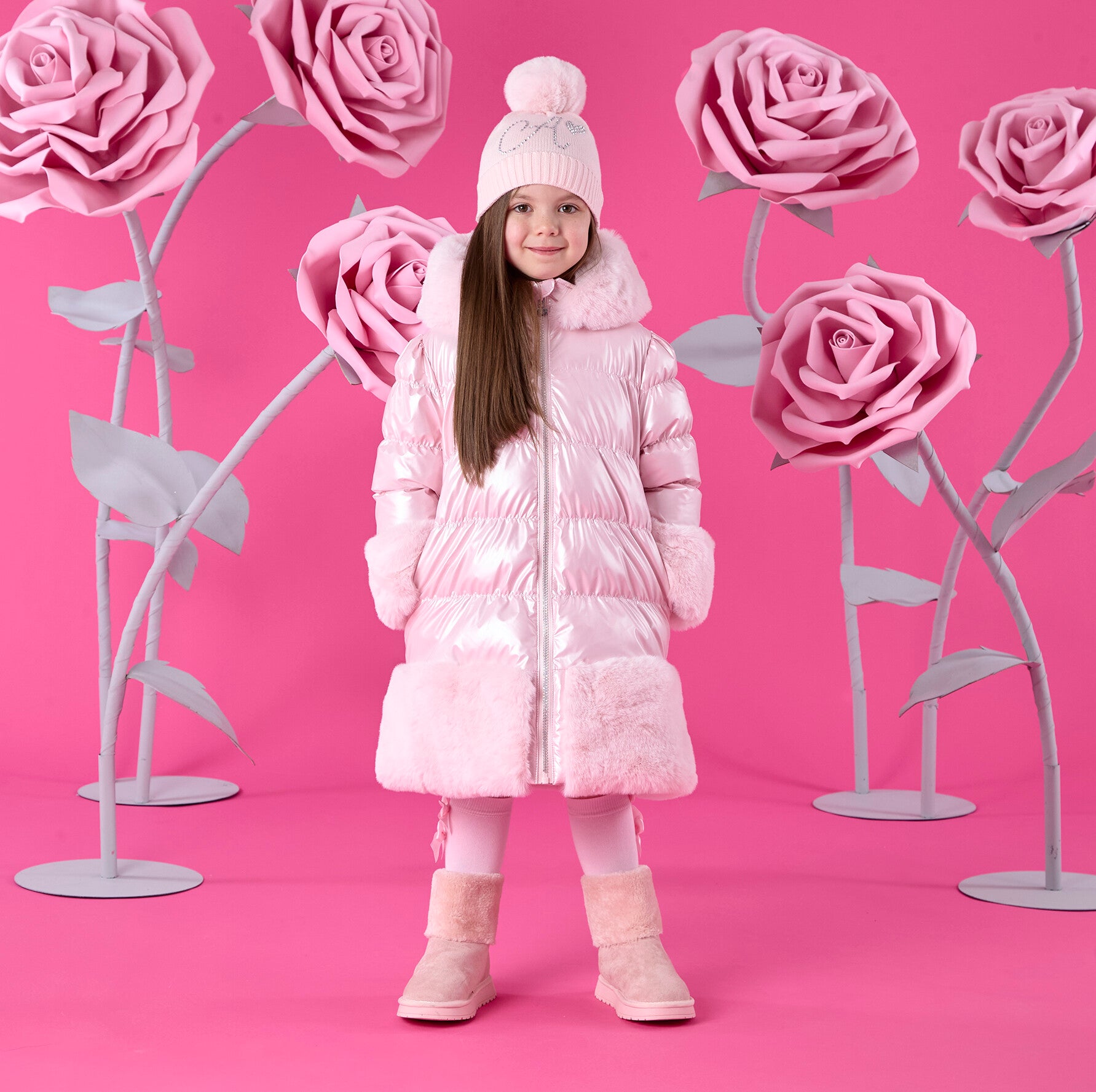 A'Dee - Winter Bloom long pink jacket
