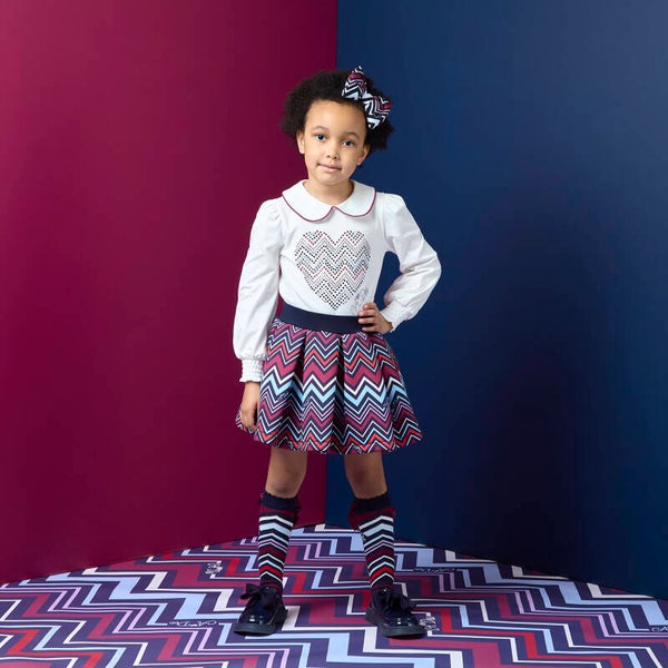 A'Dee - Chevron Charm skirt set white