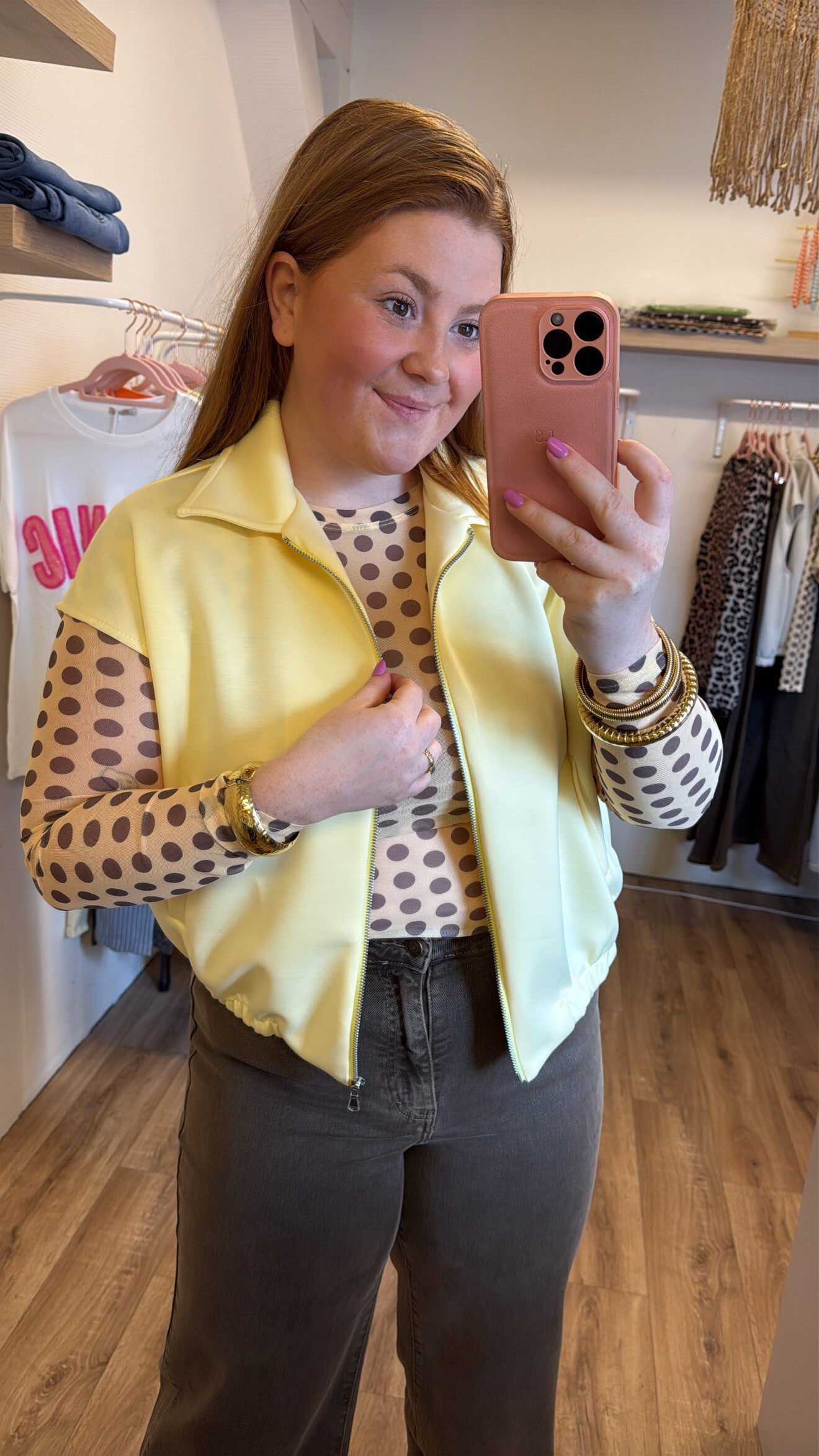 Polka dots mesh top - Butter yellow