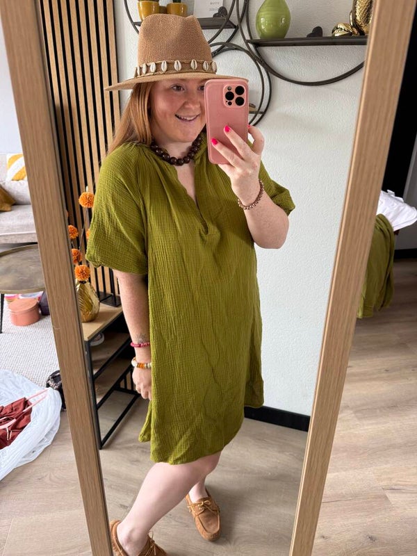 Basic mousseline jurk - Groen